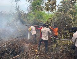 Kapolsek Tapung Pimpin Penanganan Pendinginan Kebakaran Lahan Gambut 10 Hektare di Tapung!