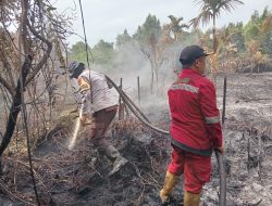Karhutla Ancam Perumahan di Kampar, Personil Polres dan Petugas Gabungan Berjibaku Padamkan Api